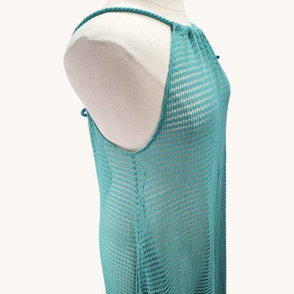 NWT Haute Hippie Women’s L Aqua Crochet Halter Maxi Dress Boho Swimsuit Cover Up - Picture 5 of 10